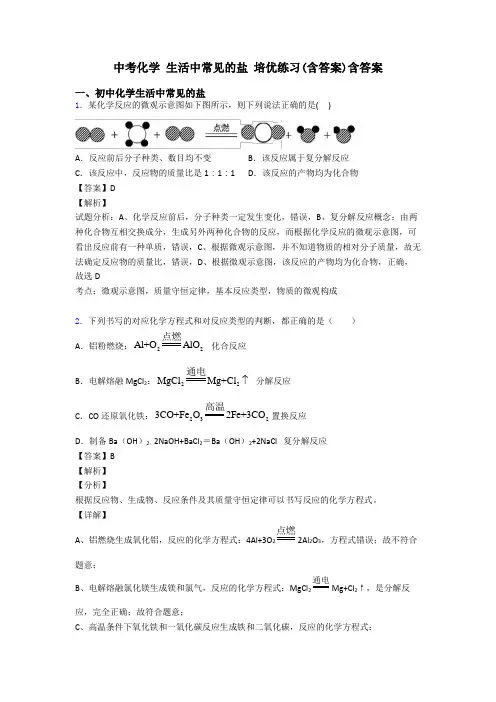中考化学 生活中常见的盐 培优练习(含答案)含答案
