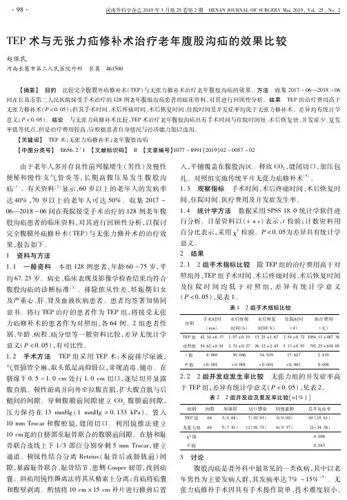 TEP术与无张力疝修补术治疗老年腹股沟疝的效果比较