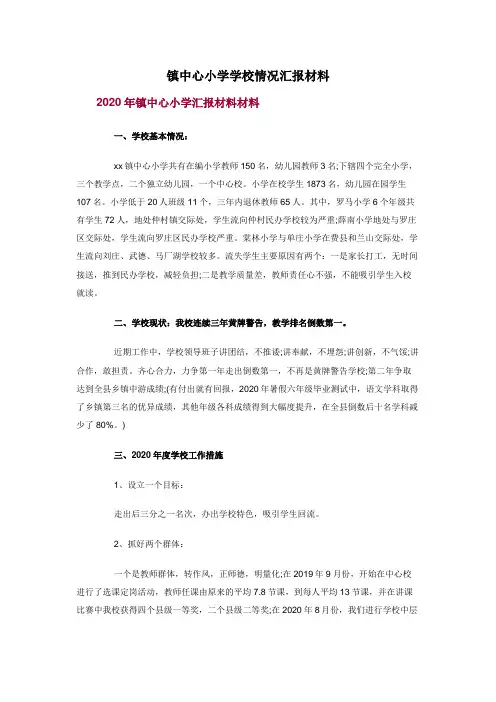 镇中心小学学校情况汇报材料