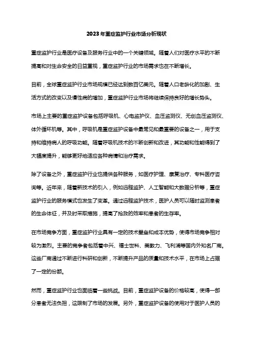 2023年重症监护行业市场分析现状
