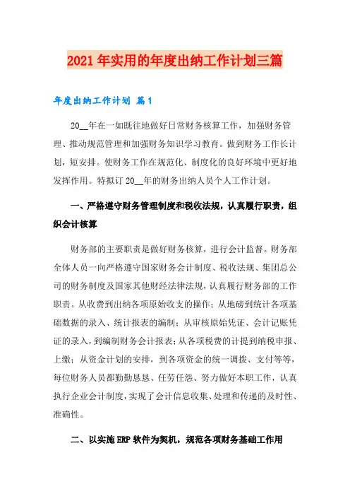 2021年实用的年度出纳工作计划三篇