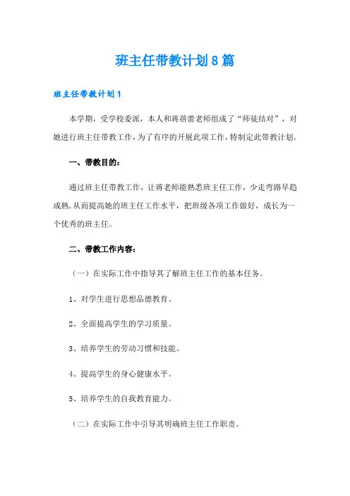 班主任带教计划8篇