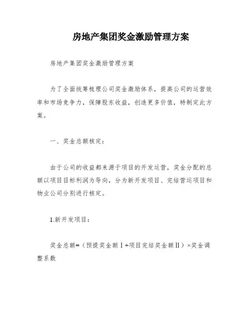 房地产集团奖金激励管理方案