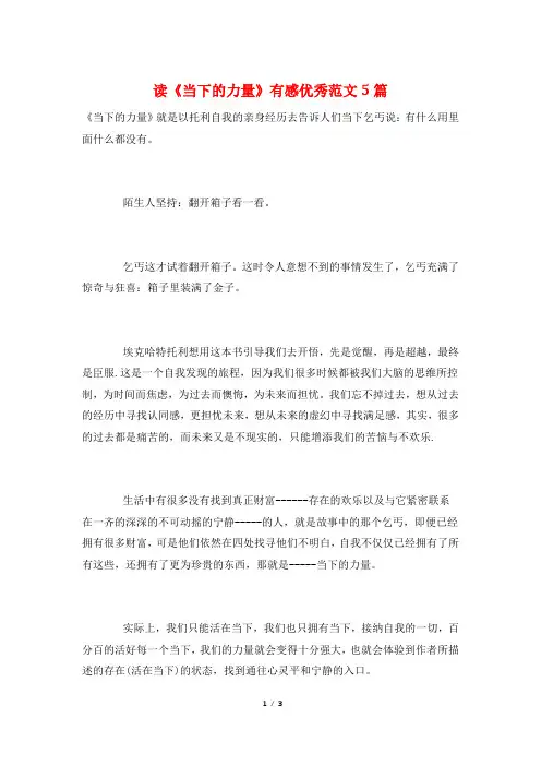 读《当下的力量》有感优秀范文5篇