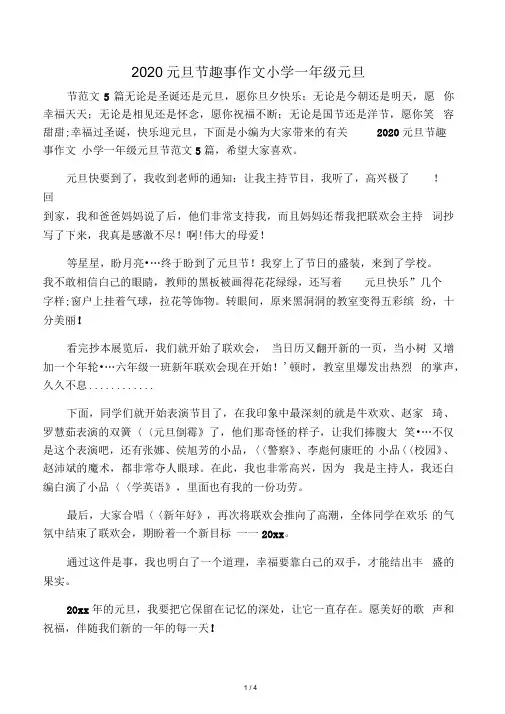 2020元旦节趣事作文_小学一年级元旦