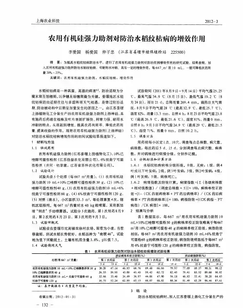 农用有机硅强力助剂对防治水稻纹枯病的增效作用