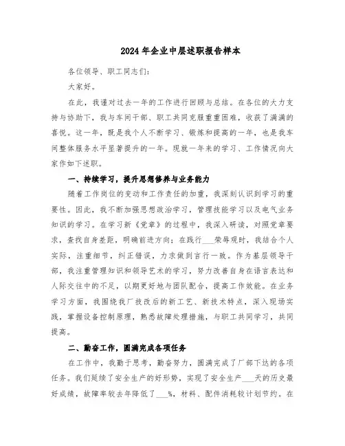 2024年企业中层述职报告样本（六篇）