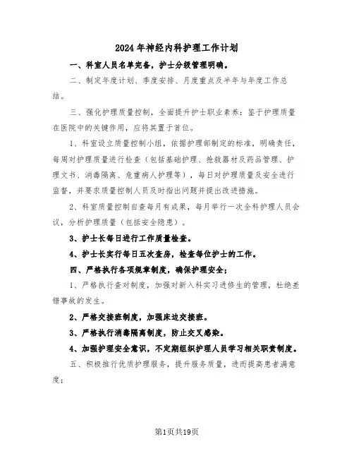 2024年神经内科护理工作计划（七篇）