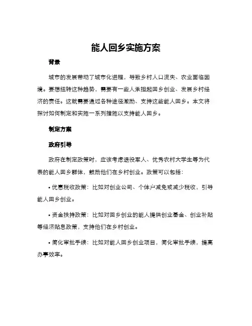 能人回乡实施方案