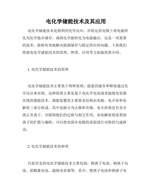 电化学储能技术及其应用