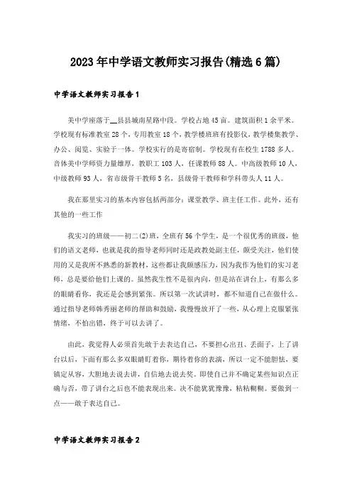 2023年中学语文教师实习报告(精选6篇)