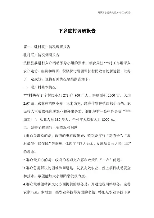 下乡驻村调研报告
