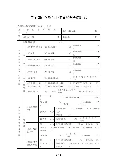全国社区教育工作情况调查统计表