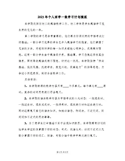 2023年个人两学一做学习计划模板(2篇)