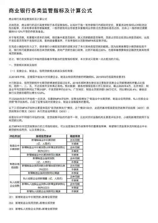商业银行各类监管指标及计算公式