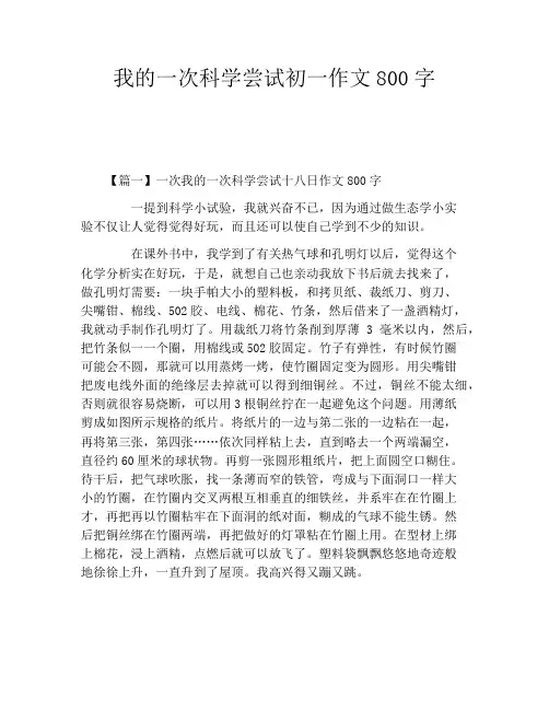 我的一次科学尝试初一作文800字