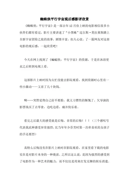 蜘蛛侠平行宇宙观后感影评欣赏