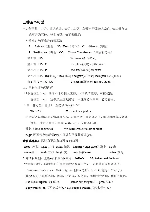 初中英语五种句型及练习