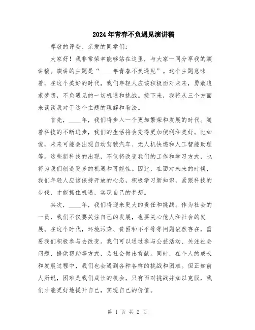 2024年青春不负遇见演讲稿