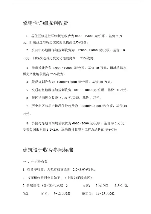 (完整版)修建性详细规划收费.doc