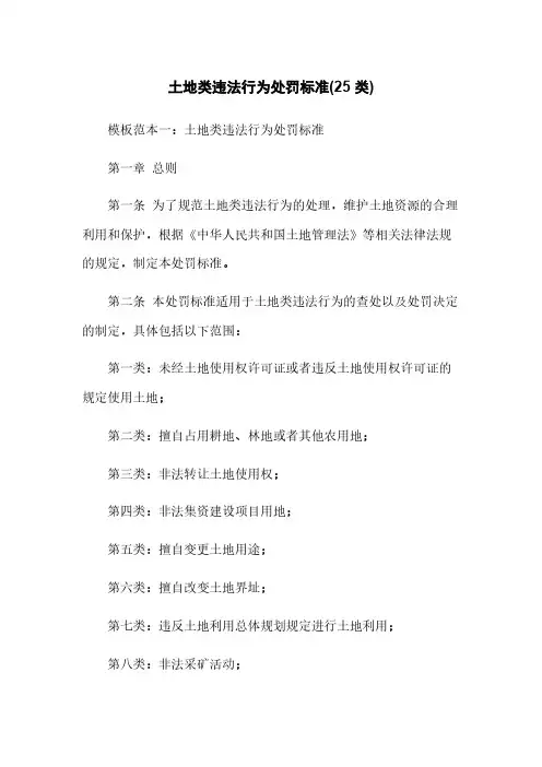 土地类违法行为处罚标准(25 类)