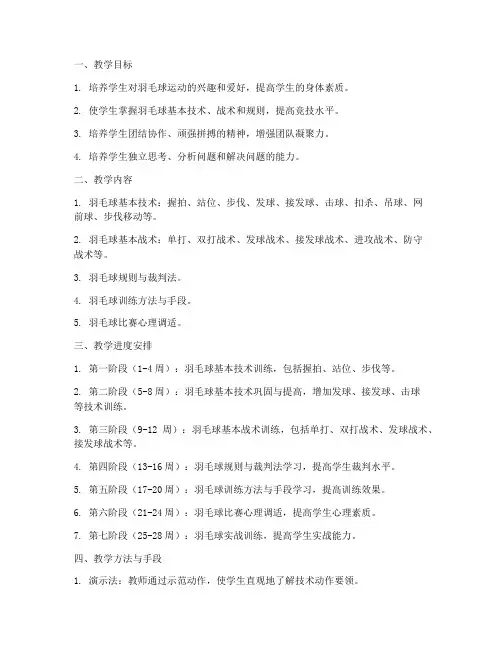 羽毛球高水平教学大纲