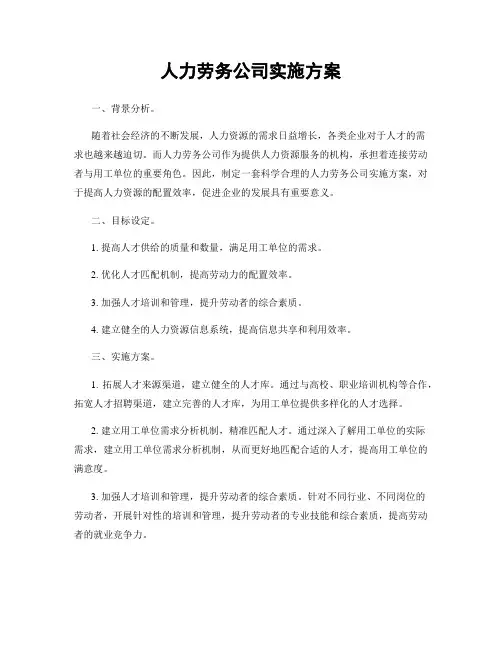人力劳务公司实施方案