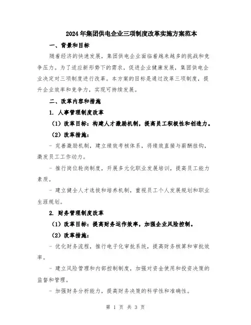 2024年集团供电企业三项制度改革实施方案范本