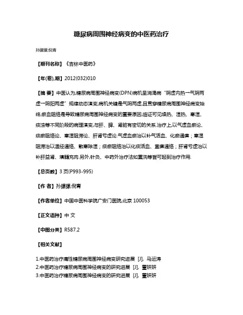 糖尿病周围神经病变的中医药治疗