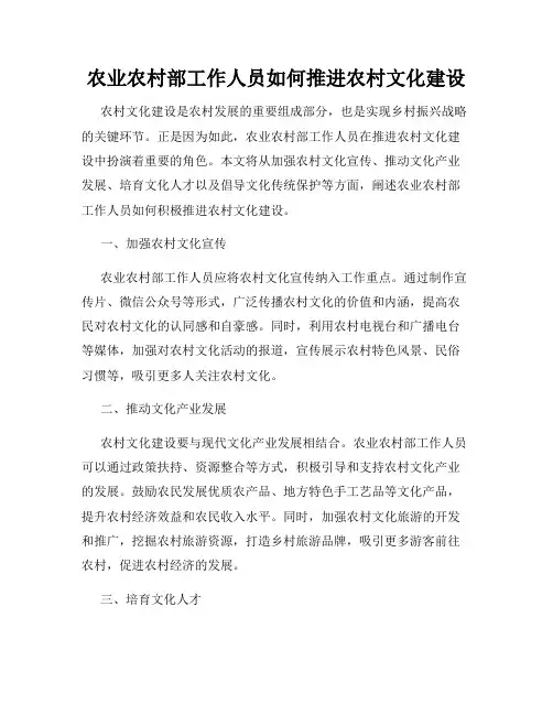 农业农村部工作人员如何推进农村文化建设