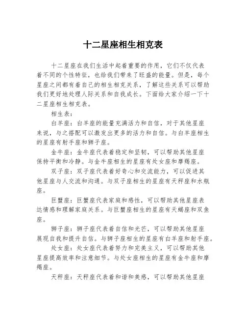 十二星座相生相克表