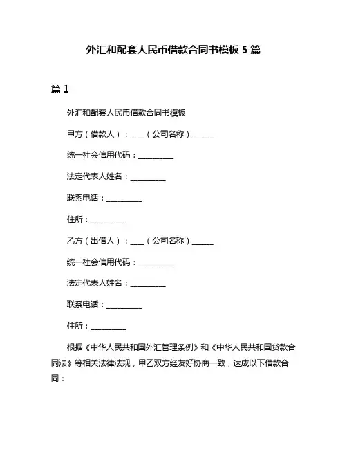 外汇和配套人民币借款合同书模板5篇