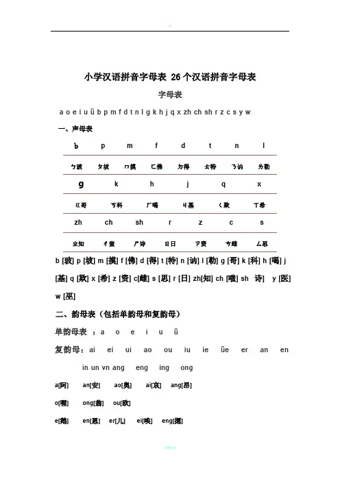小学汉语拼音字母表