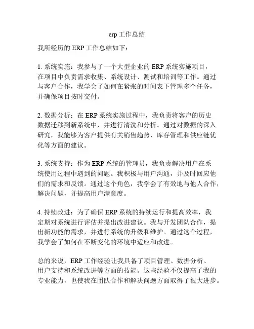 erp工作总结