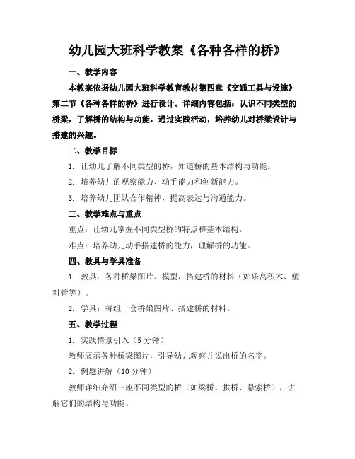 幼儿园大班科学教案《各种各样的桥》