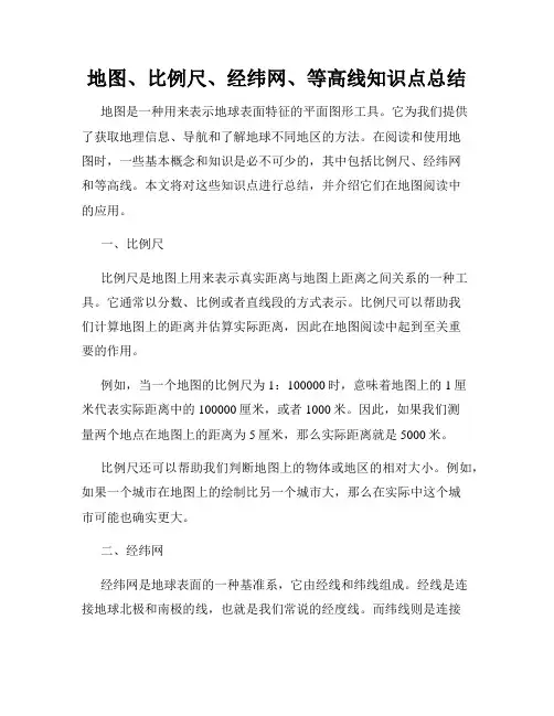 地图、比例尺、经纬网、等高线知识点总结