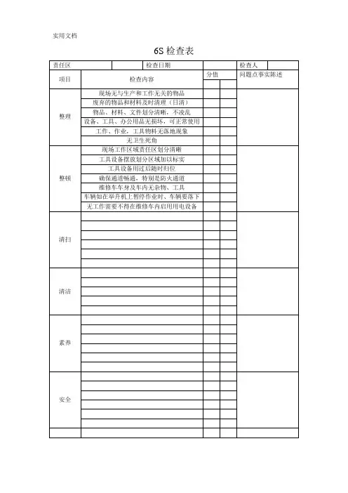 汽车销售6S检查表