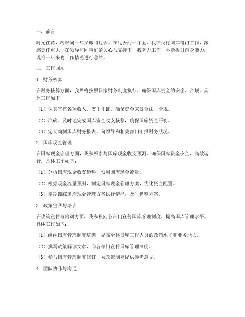 央行国库个人工作总结