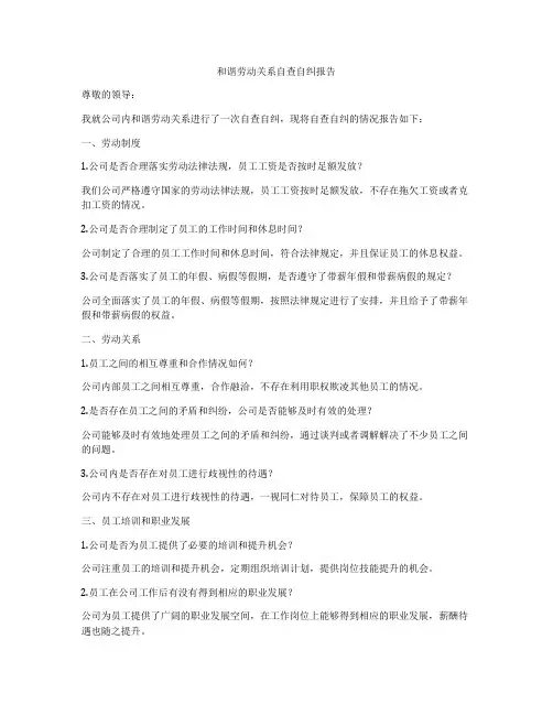 和谐劳动关系自查自纠报告