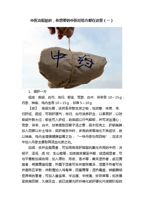 中医治脂肪肝，你想要的中医经验方都在这里（一）