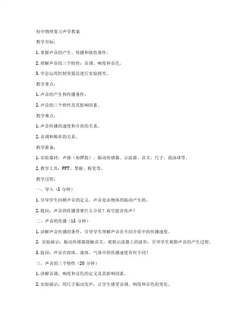 初中物理复习声学教案