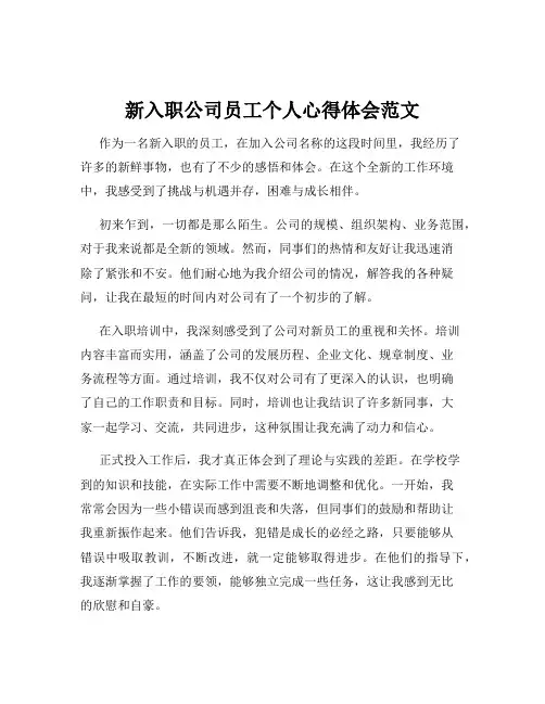 新入职公司员工个人心得体会范文