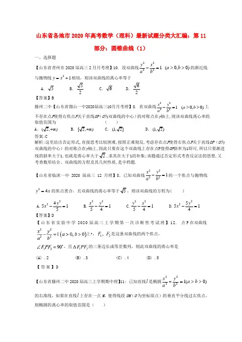 山东省各地市2020年高考数学 最新试题分类大汇编 11 圆锥曲线(1) 理