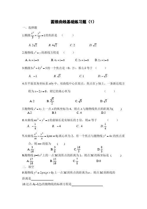 圆锥曲线基础练习题