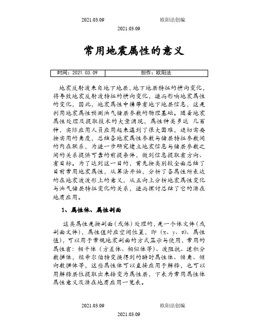 常用地震属性的意义之欧阳法创编