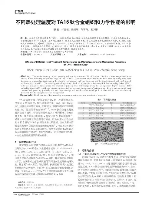 不同热处理温度对TA15钛合金组织和力学性能的影响