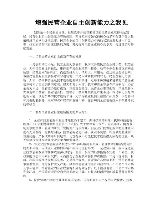 增强民营企业自主创新能力之我见