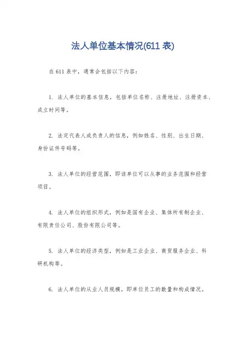 法人单位基本情况(611表)