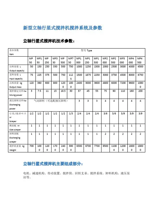 新型立轴行星式搅拌机搅拌系统及参数