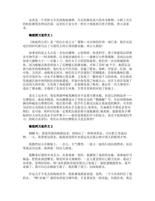 简洁又美观小学生海底两万里手抄报
